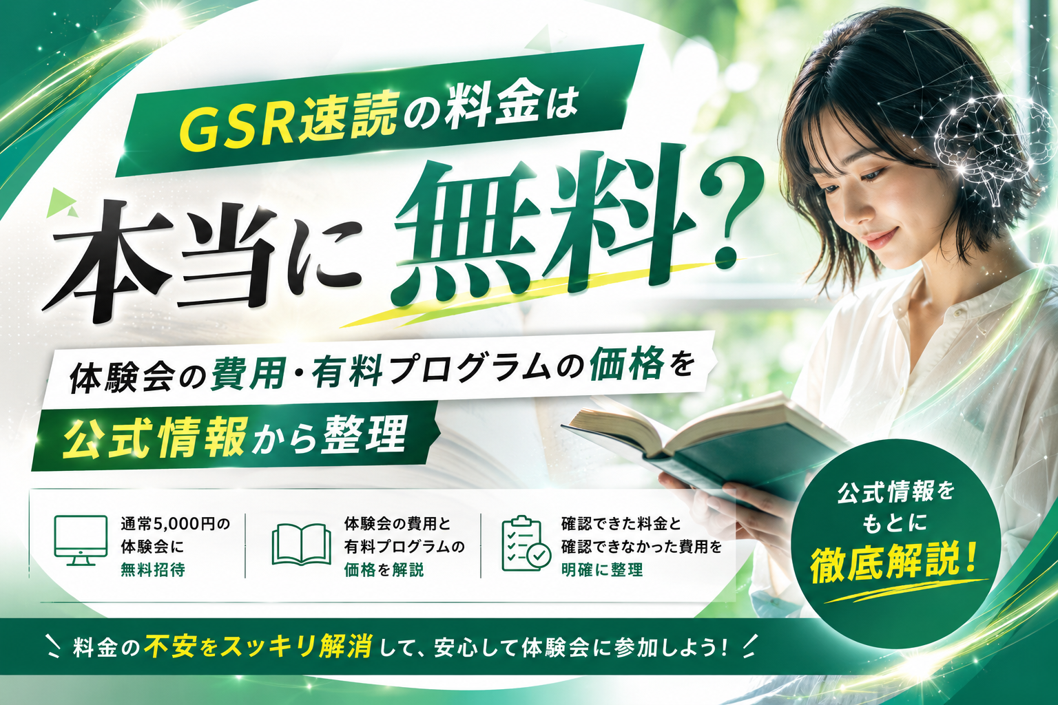 速読体験会に申し込む前に料金と注意点を確認している人のイメージ